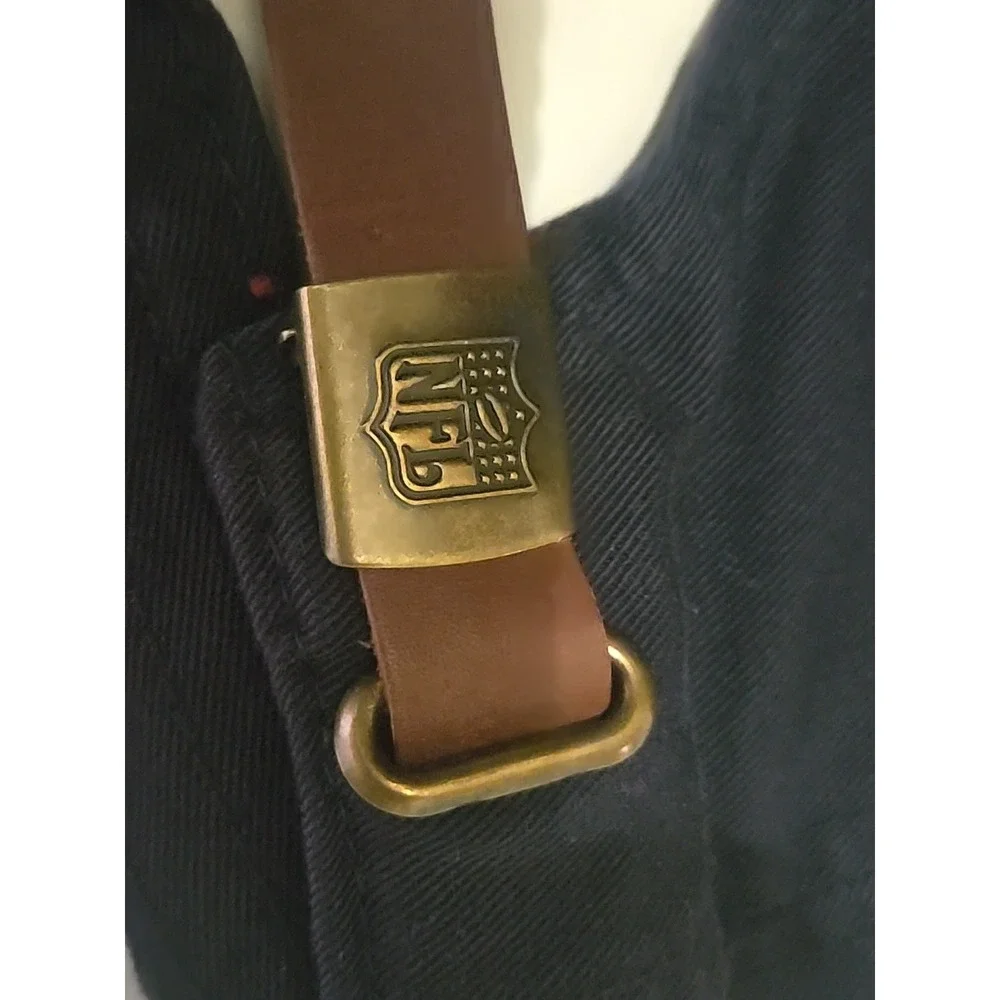 Vtg 90s NFL Shield Hat Blue Leather Strapback Brass NFL Logo Buckle Rare‎ Cap
